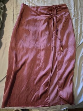 Anthropologie Satin Wrap Maxi Skirt in Rose/Pink. Size 14.